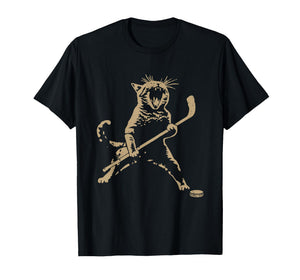 Cute Cat Playing Ice Hockey Lover Player Funny T-Shirt