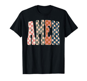 Amen Checkered Christian Jesus Faith Bible Verse Religion T-Shirt