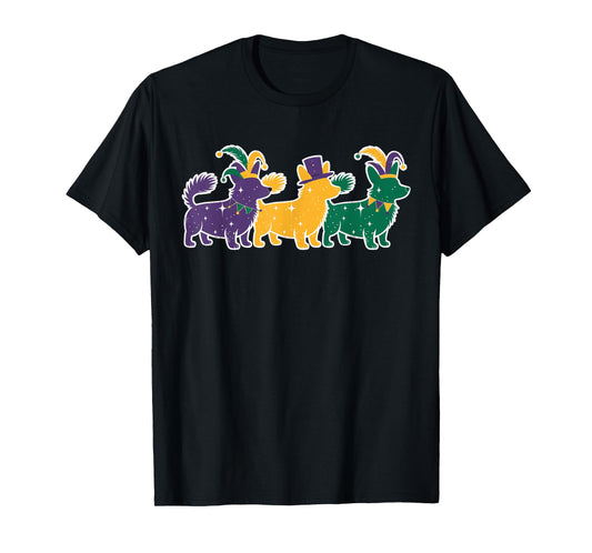 Corgi Dog Purple Yellow Green Toddler Boys Kids Mardi Gras T-Shirt