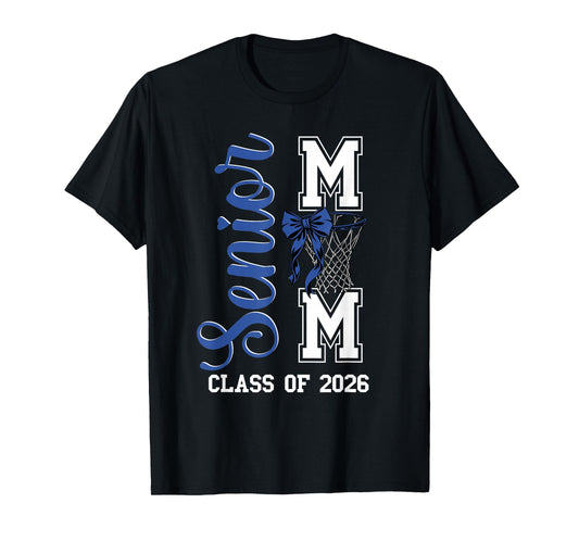 Blue Basketball Bow Senior Mom Class of 2026 Graduation T-Shirt