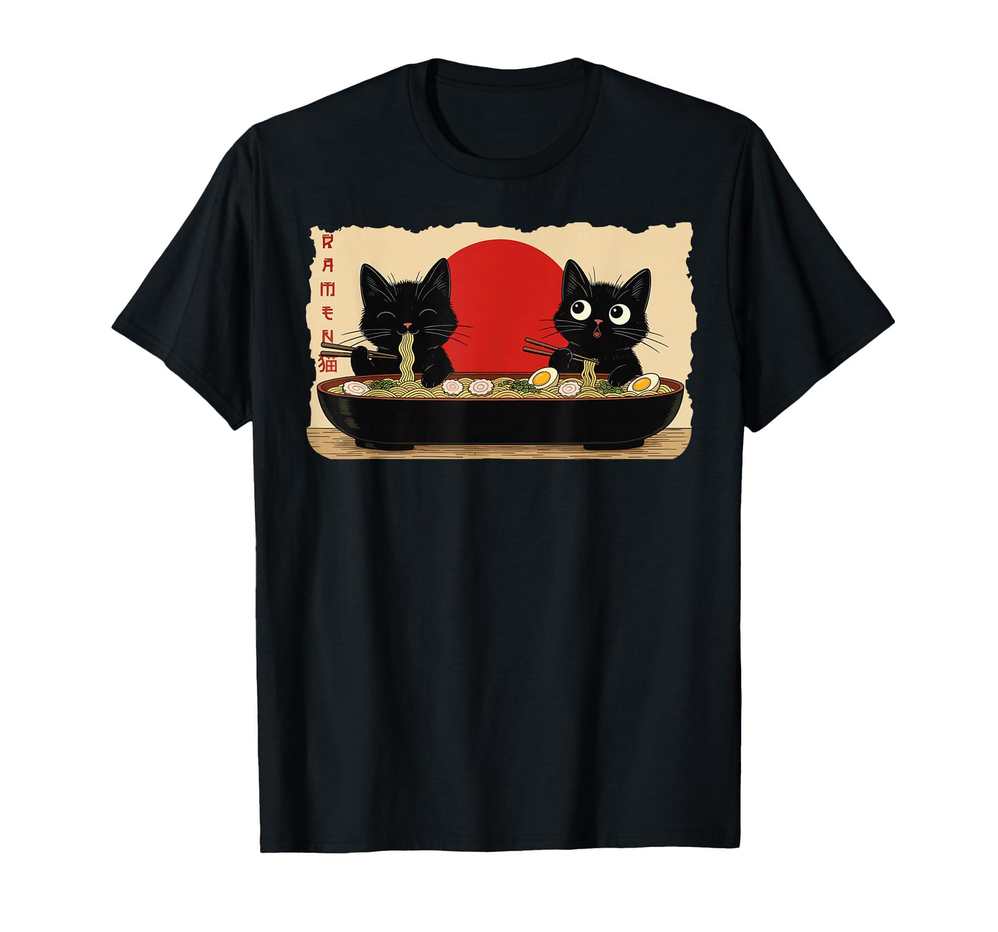 Anime Two Cat Ramen Japanese Funny Two Cat Graphic Anime T-Shirt