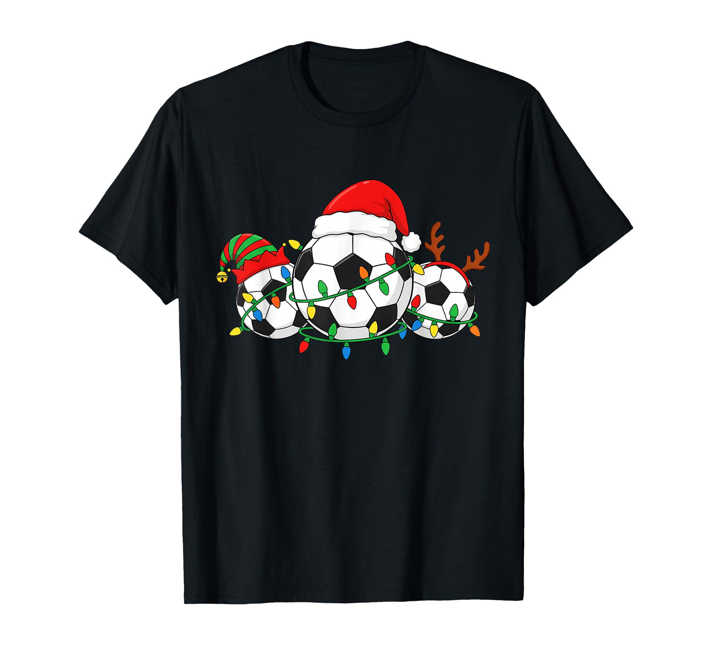 Soccer Christmas Player Santa Hat Xmas Sport Men Kids T-Shirt