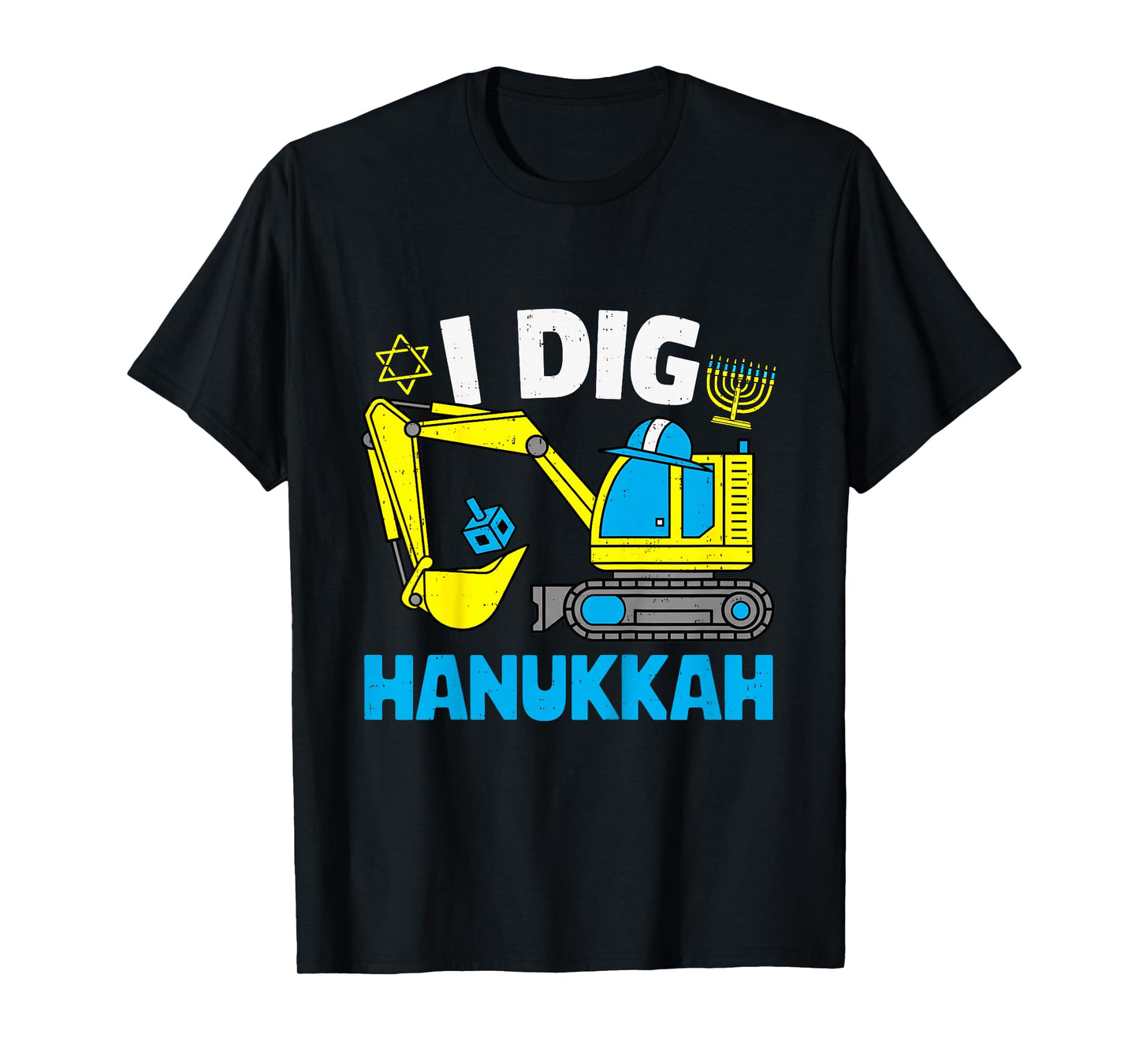 Kids Hanukkah Excavator Construction Jewish Menorah Toddler Boys T-Shirt