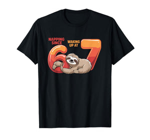 67 Funny Sloth Napping Meme Six Seven Humor Animal Pun T-Shirt