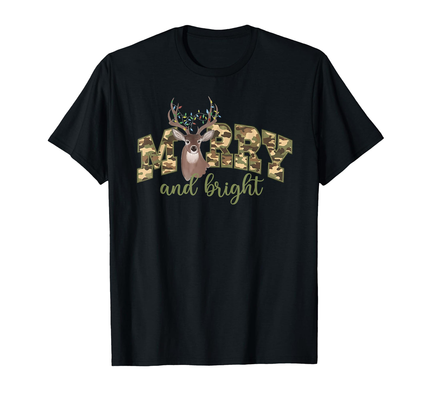 Camo Deer Hunting Christmas Merry & Bright Outdoor Hunter T-Shirt