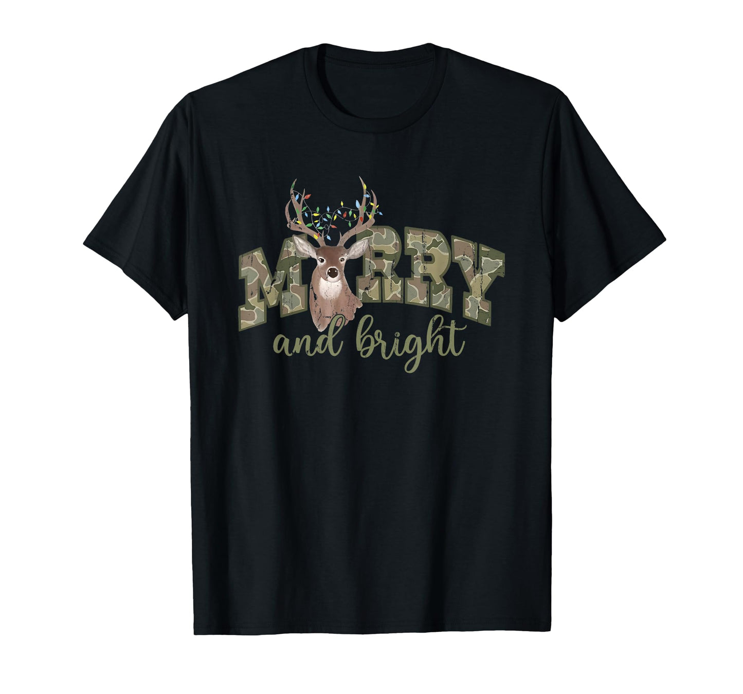 Merry and Bright, Camo Deer, Hunter Christmas T-Shirt