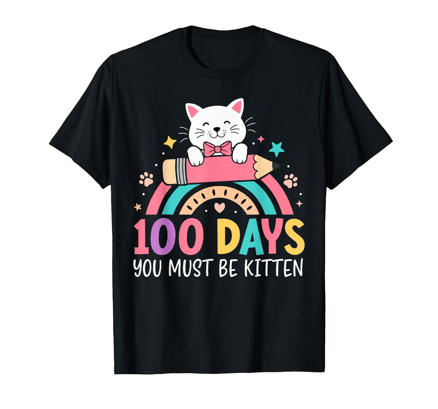 Girls 100 Days of School Cat Bow 100th Day of School Kids T-Shirt