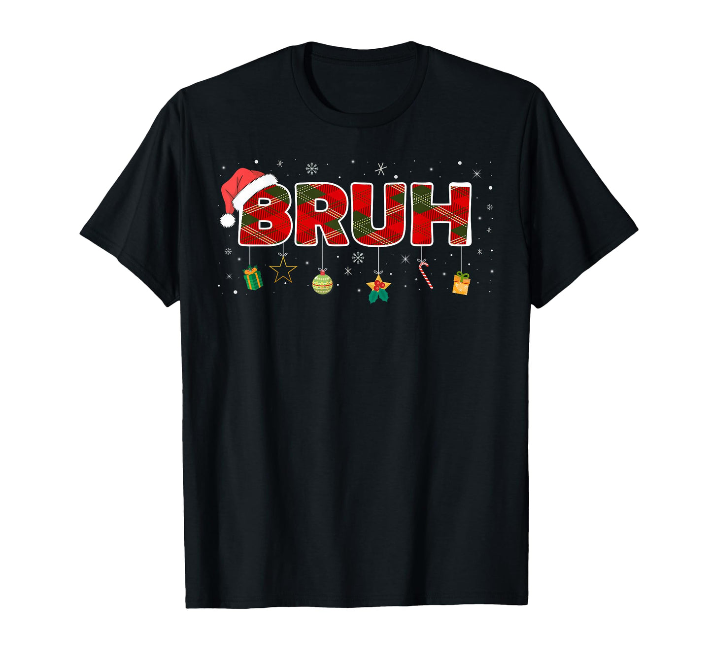 Bruh Funny Christmas Red Plaid Teens Boys Kids Xmas Pajamas T-Shirt