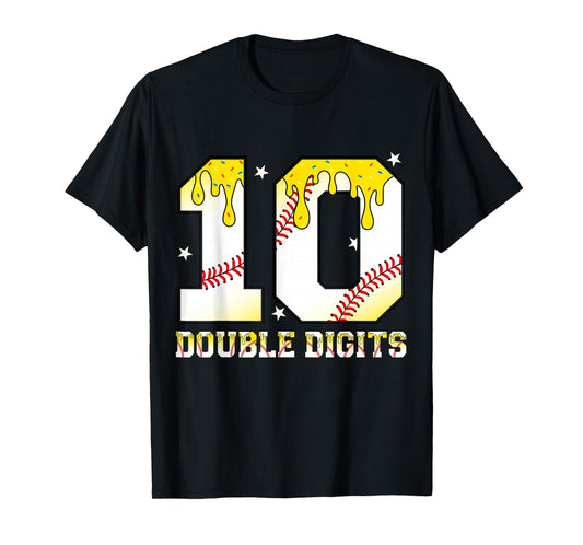 10th Birthday Baseball Drip Boy 10 Years Old Double Digits T-Shirt