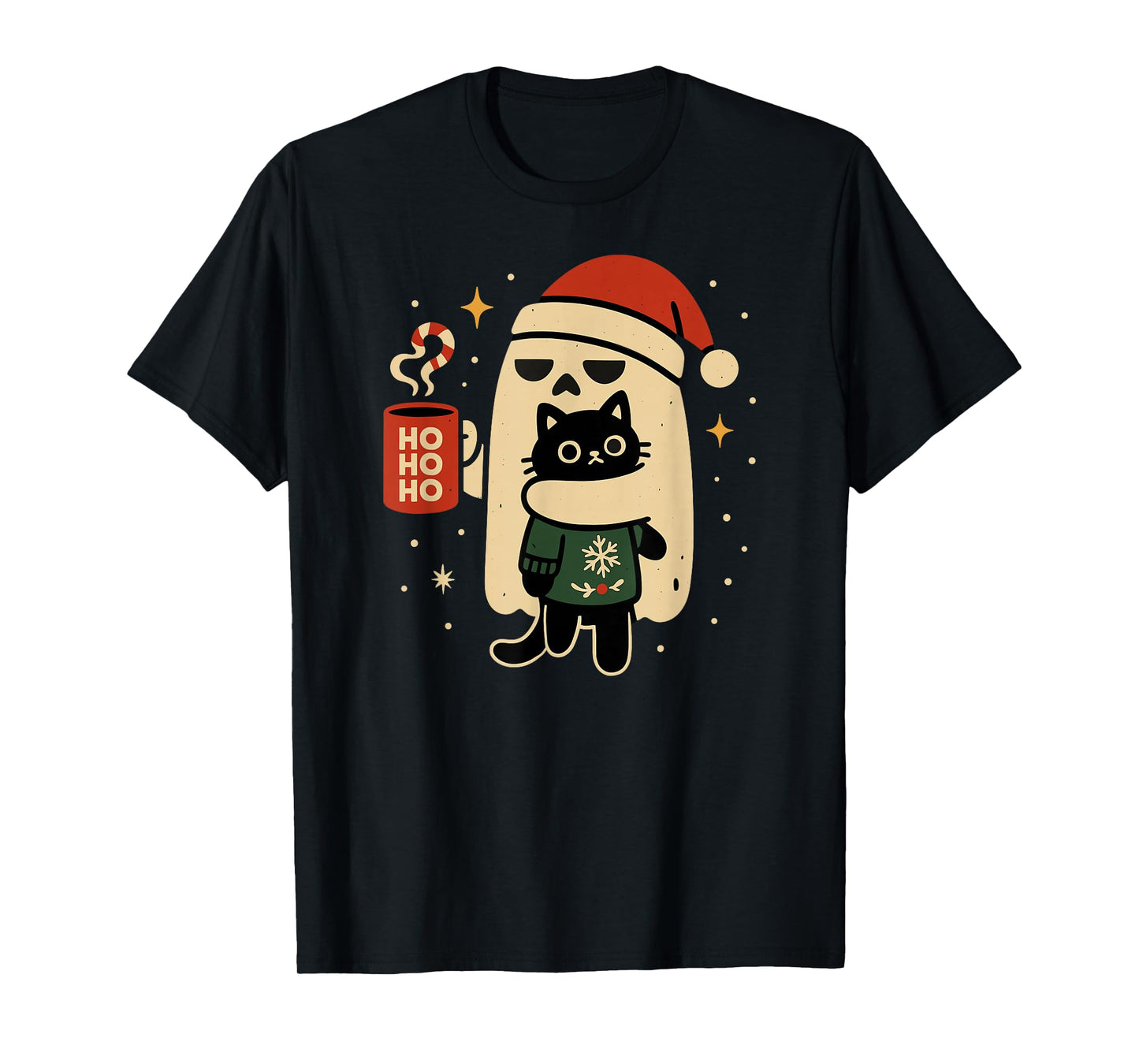 Gothic Christmas Cat and Ghost Festive Fun T-Shirt