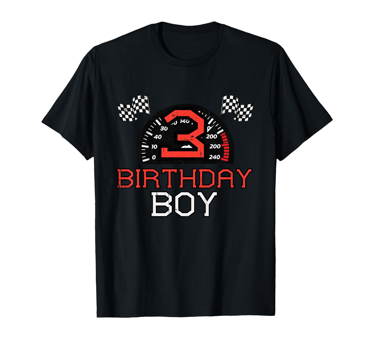 Kids 3 Birthday Boy Speedometer Race Flag 3rd Bday Boys Kids T-Shirt