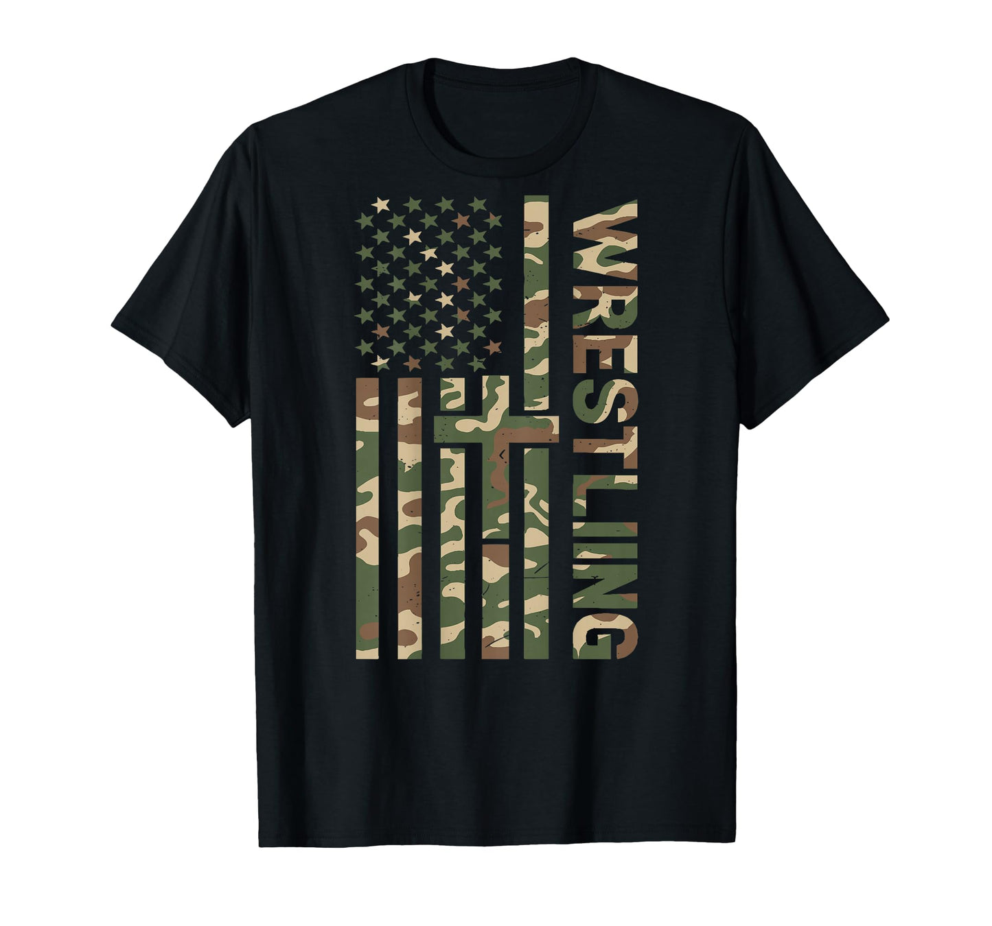 Youth Camo Wrestling American Flag US Patriotic Boy Wrestler T-Shirt