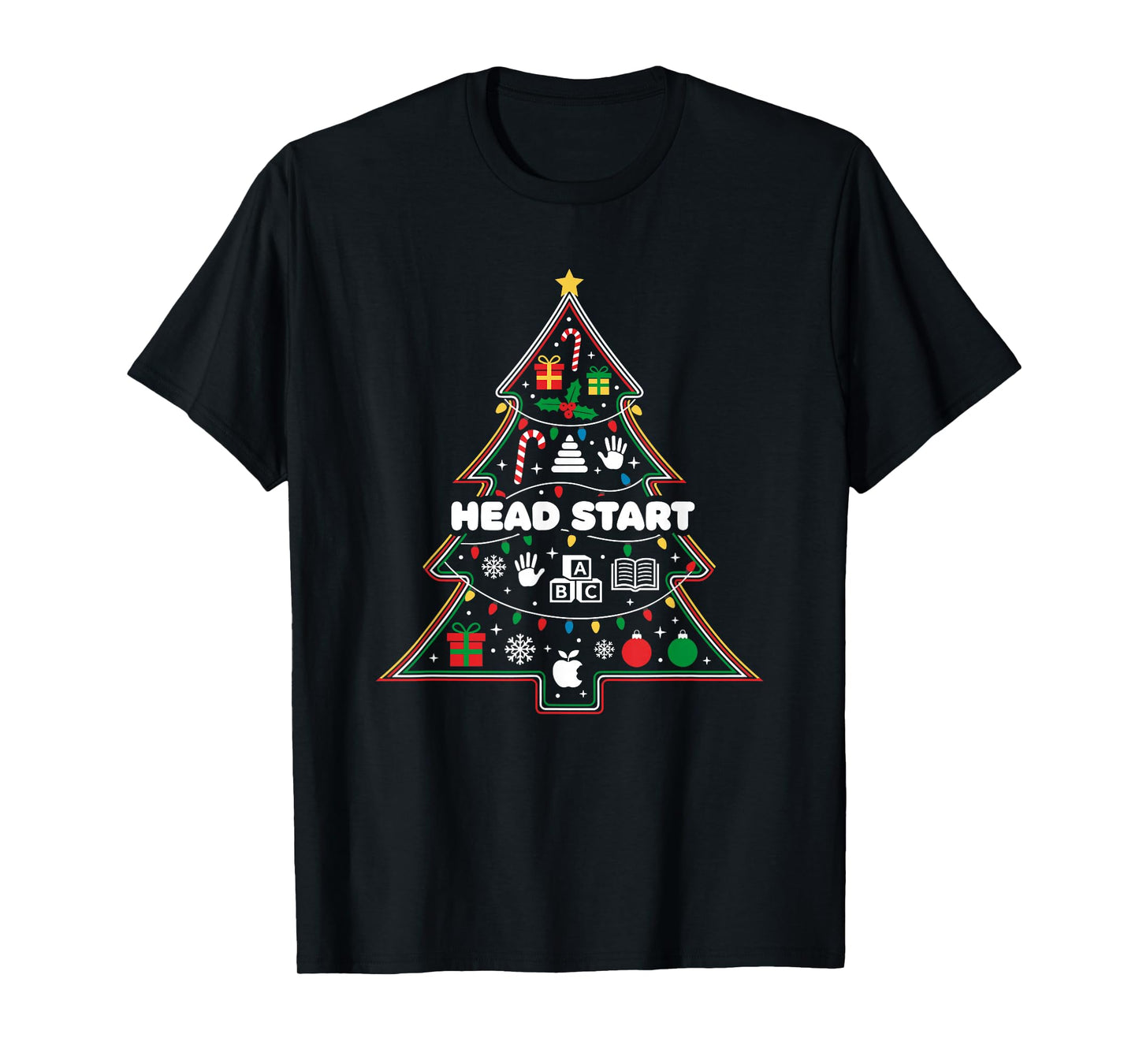 Funny Head Start Christmas Tree Lights Womens Mens Kids T-Shirt