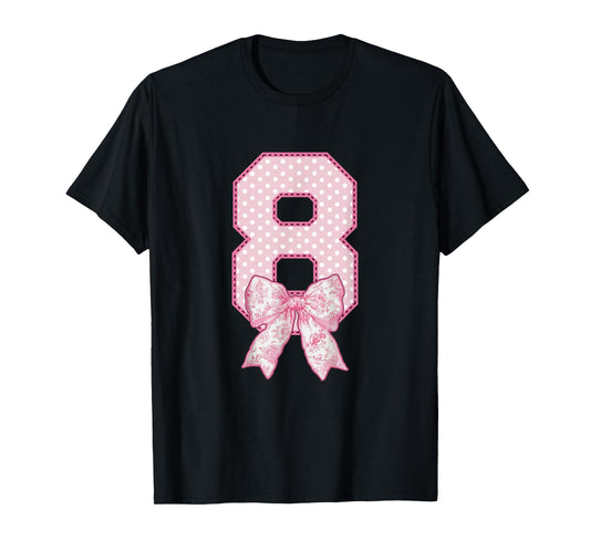 8th Birthday Shirts for Girls Coquette Bow Eight 8 Year Old T-Shirt