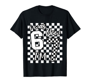 Kids Checkered I was 6 Now I'm 7 Birthday Seven Years Old Bday T-Shirt