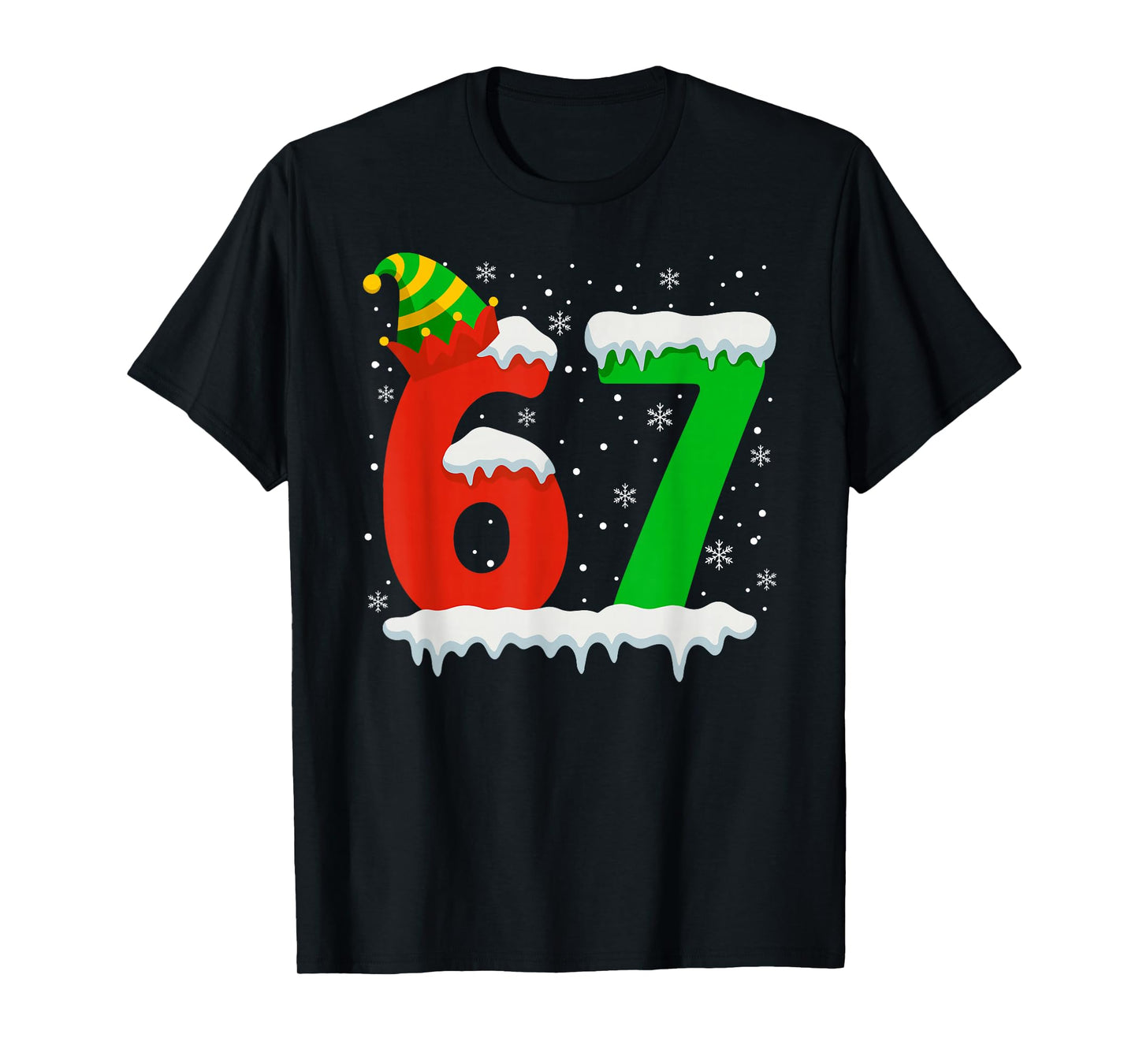 Funny Six Seven 67 Meme Saying 6 7 Elf Christmas Teens Boys T-Shirt