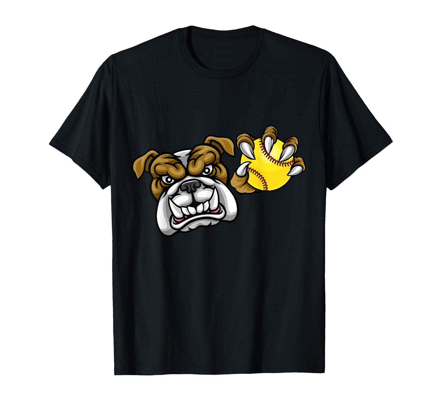 Bulldog Dog Cartoon Character Holding a Softball Ball T-Shirt