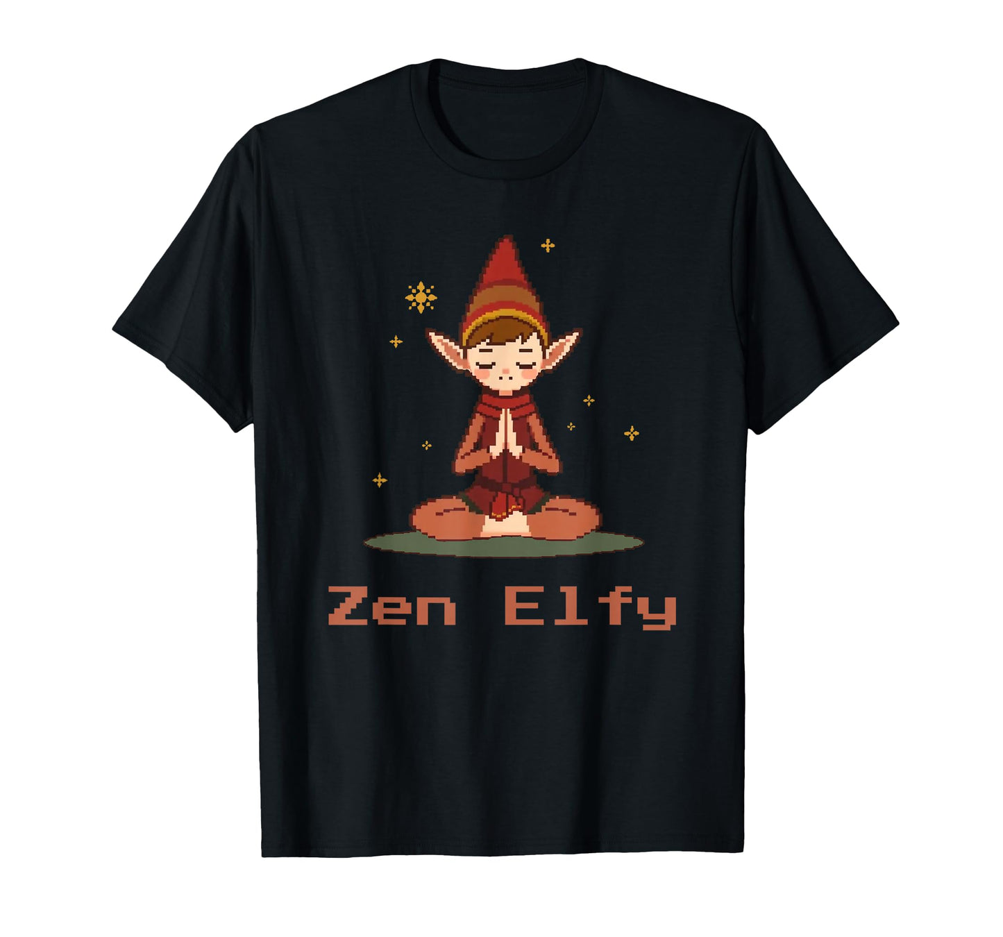 Cute Pixel Christmas Meditation Elf Design - Zen Elfy T-Shirt