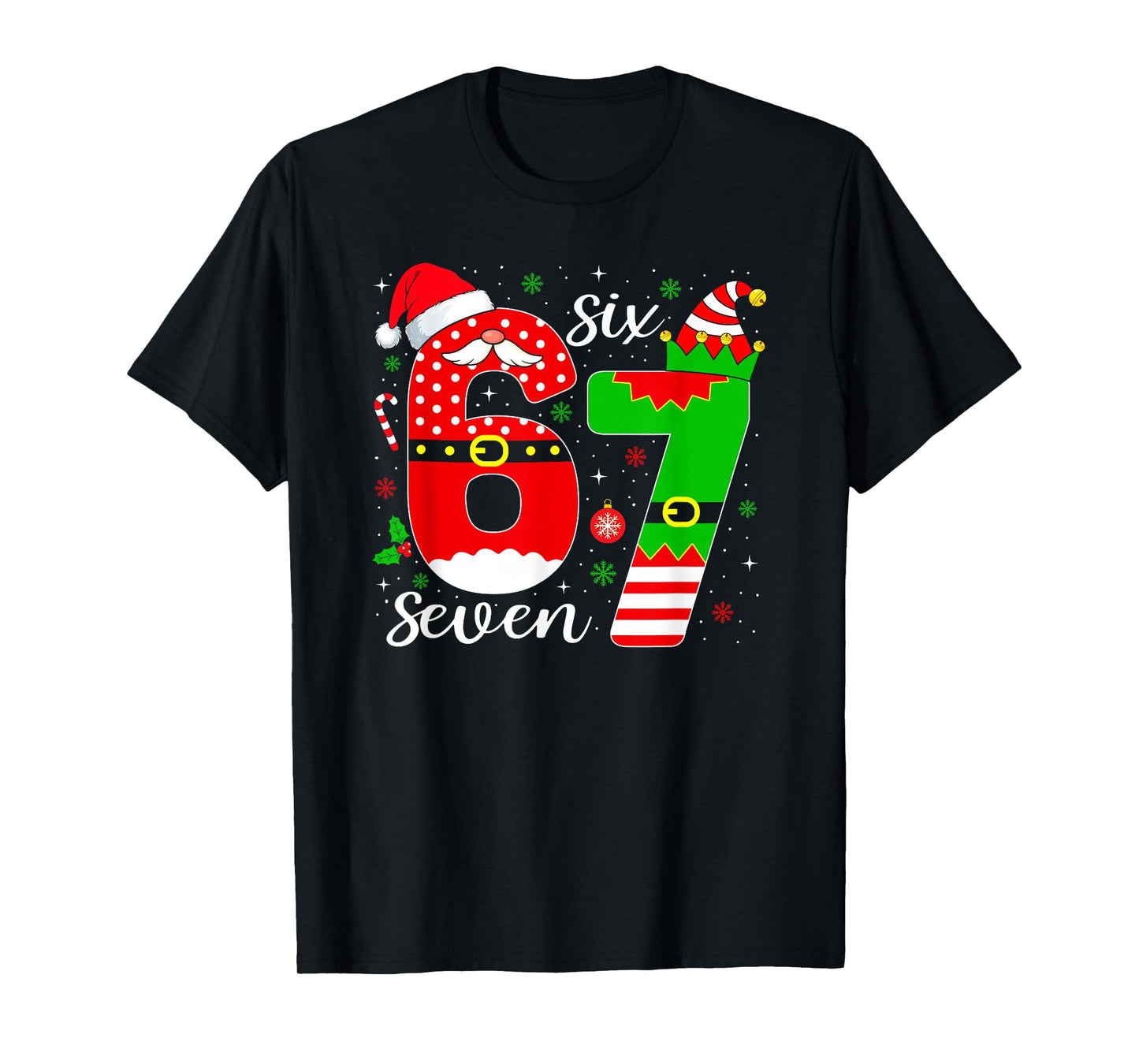Number 67 Matching Six Seven 6 7 Meme 6-7 Christmas Pajamas T-Shirt