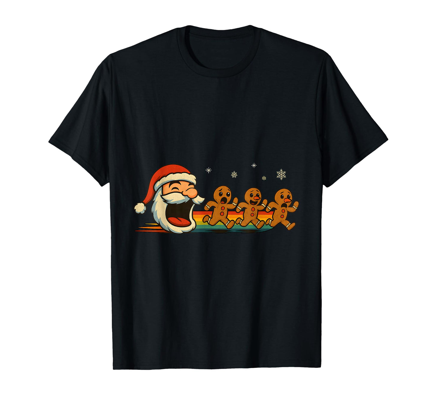 Retro Santa Chasing Gingerbread Funny Christmas T-Shirt