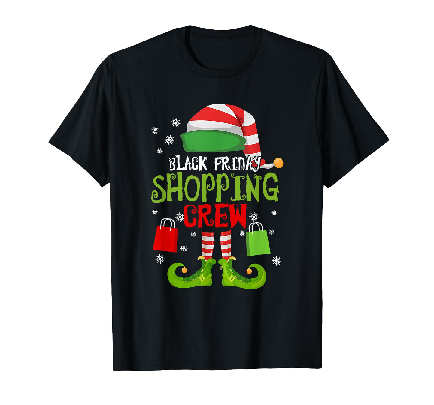Elf Christmas Black Shopping Funny Friday Shopping Crew Xmas T-Shirt