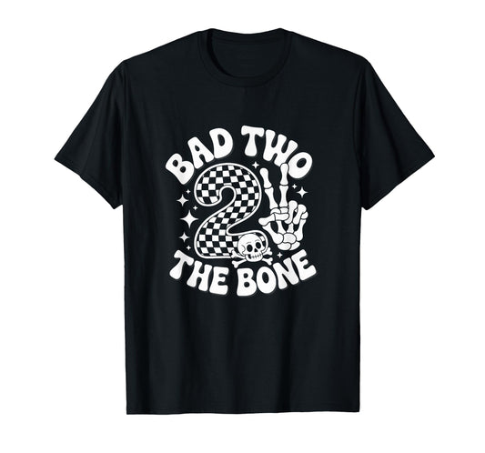 Bad Two The Bone 2nd Birthday Skeleton Vintage Toddler Biker T-Shirt