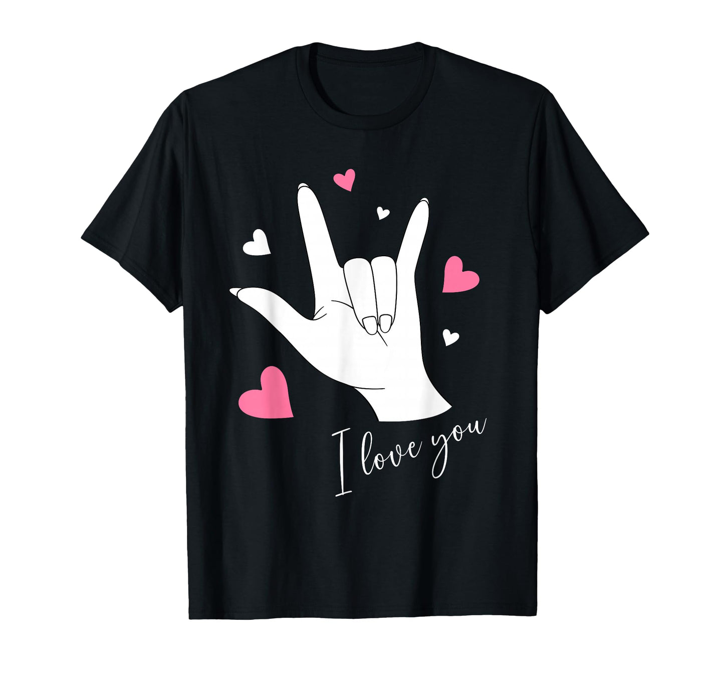 Cute Valentines Day Hearts I Love You Hand Sign Language ASL T-Shirt