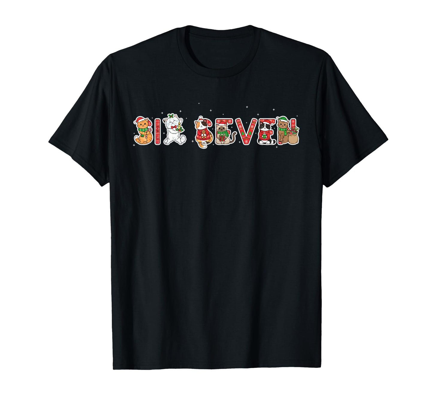 Six Seven Funny Christmas Cats Ugly Sweater 67 Meme T-Shirt