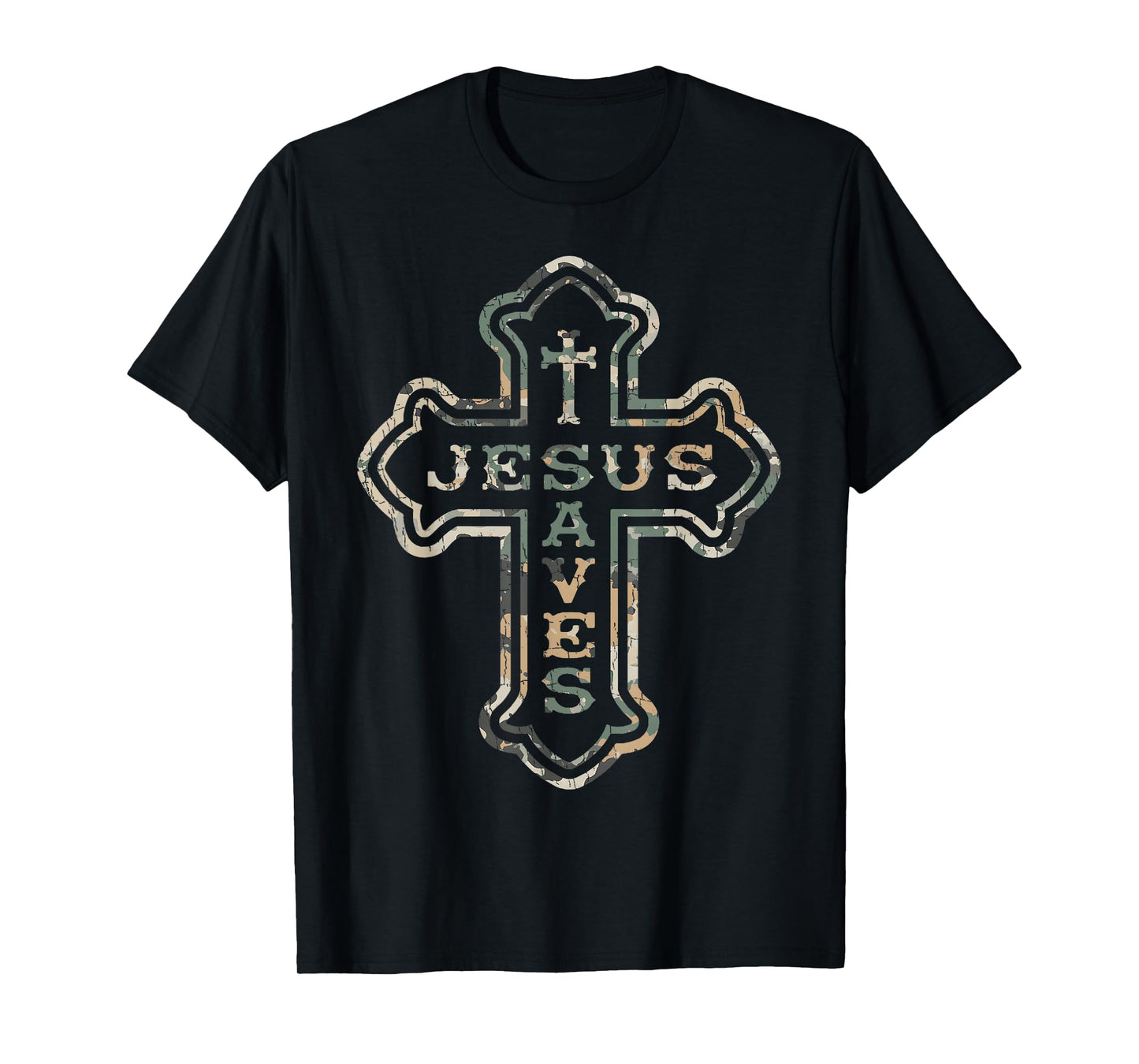 Vintage Camo Jesus Saves Cross Subtle Christian Religious T-Shirt