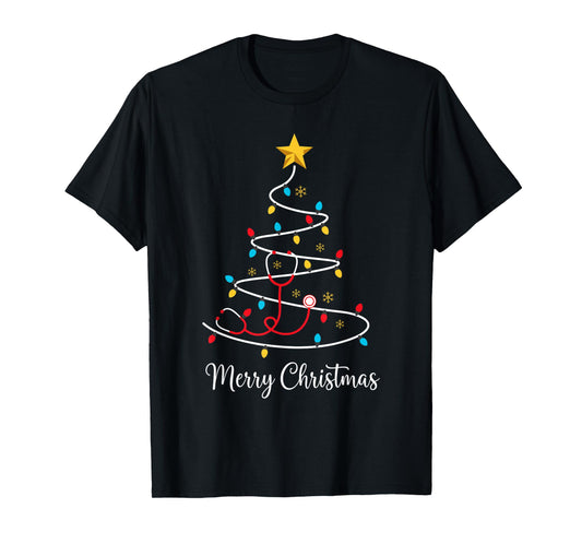 Merry Christmas Tree with Stethoscope for Nurse Doctor T-Shirt