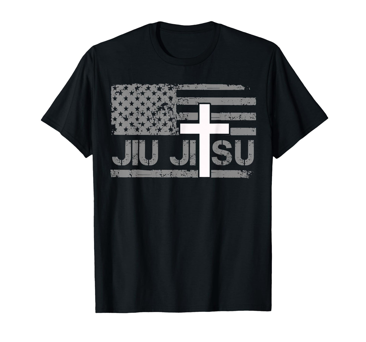 Christian Jiu Jitsu American Flag Cross Men Boys Jesus BJJ T-Shirt