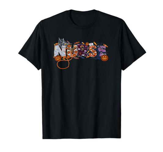 Halloween Nurse Funny Pumpkin Candy Halloween Costume T-Shirt