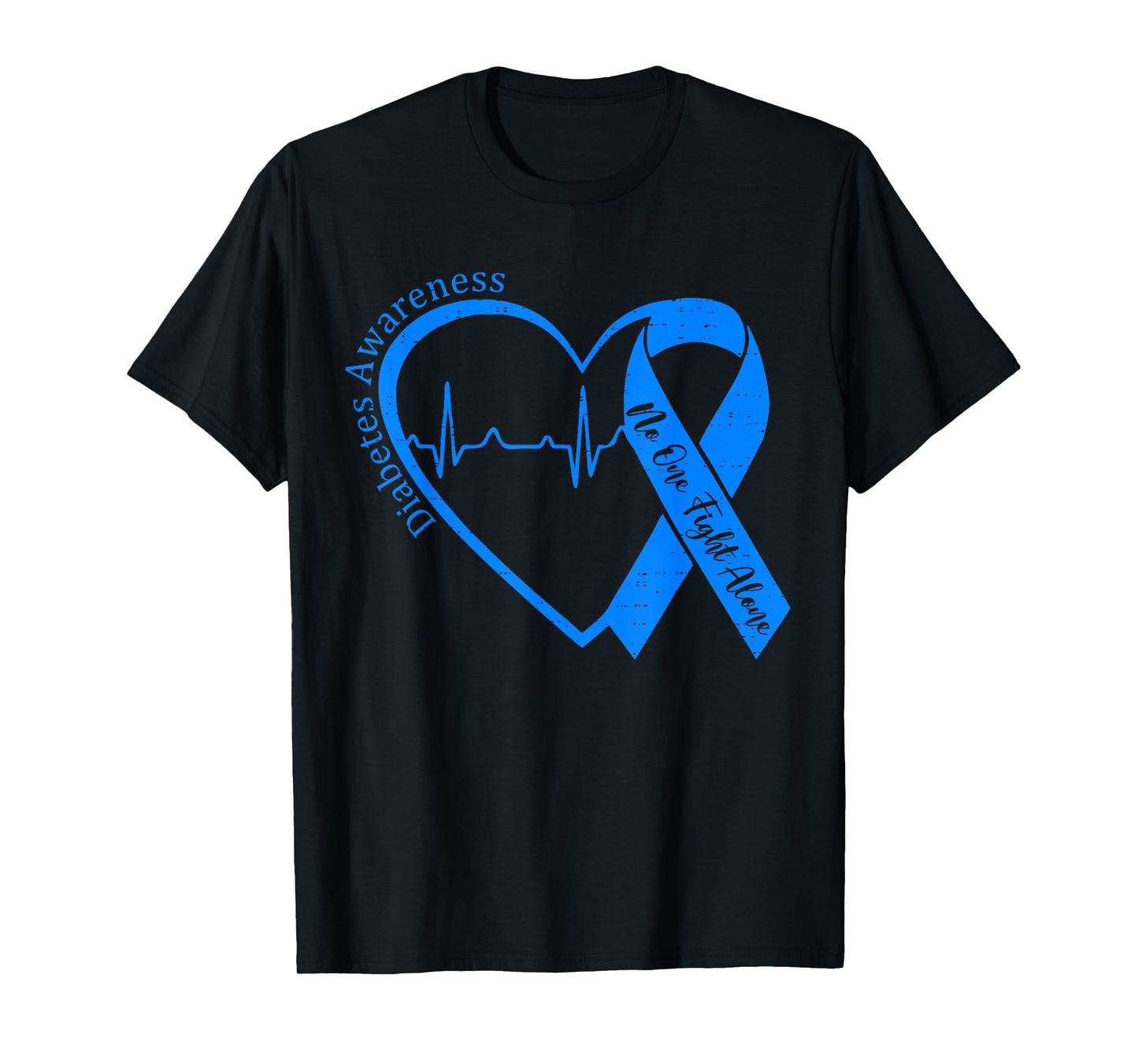 Support Type 1 Diabetes Awareness T1D Heart Ribbon Blue T-Shirt