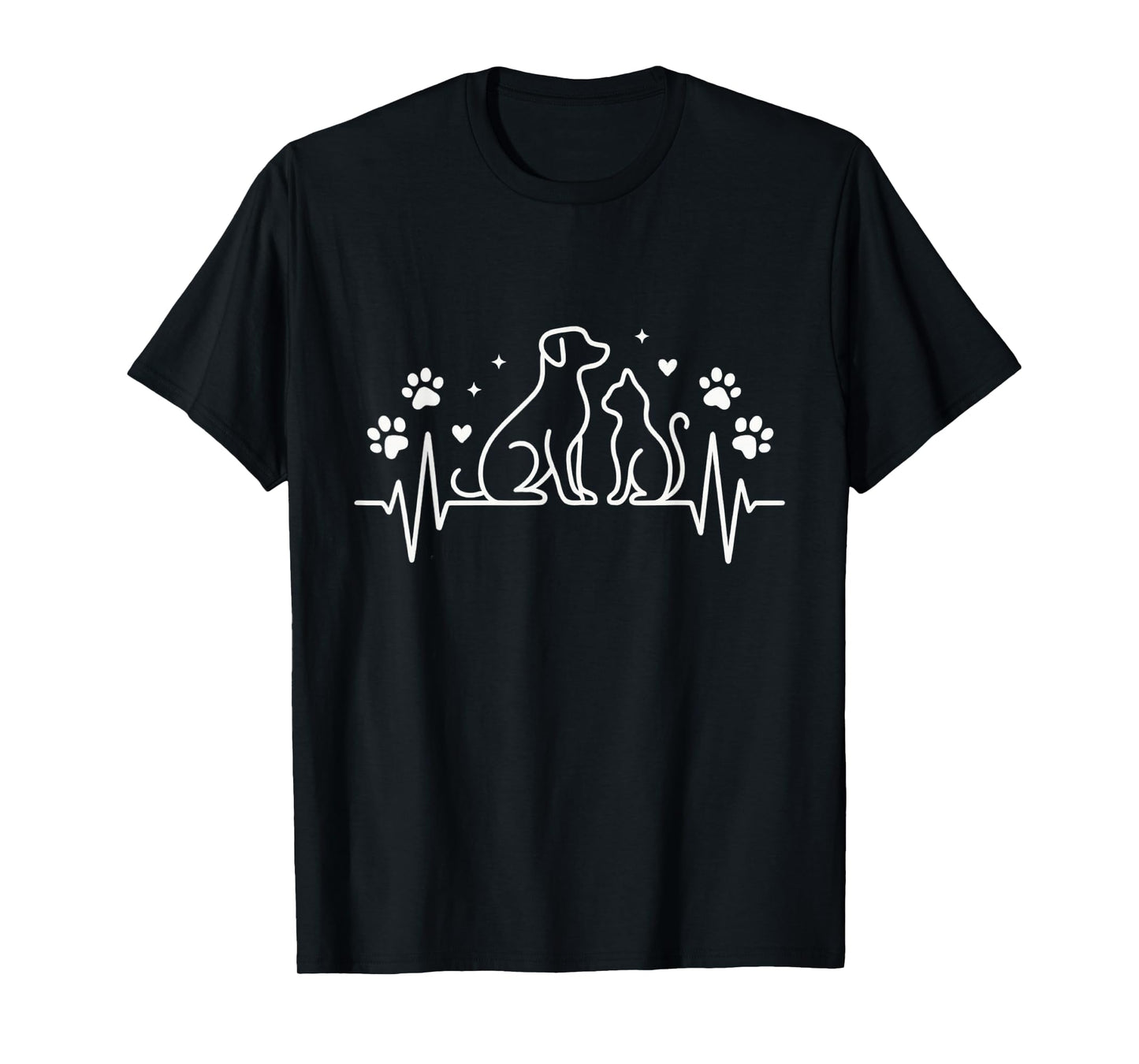 Veterinary Heartbeat Dog Cat Line Art Vet Tech T-Shirt