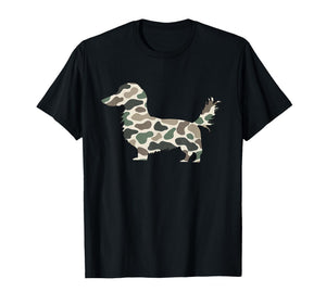 Retro Camouflage Long Hair Dachshund Wiener Dog Pet Lover T-Shirt