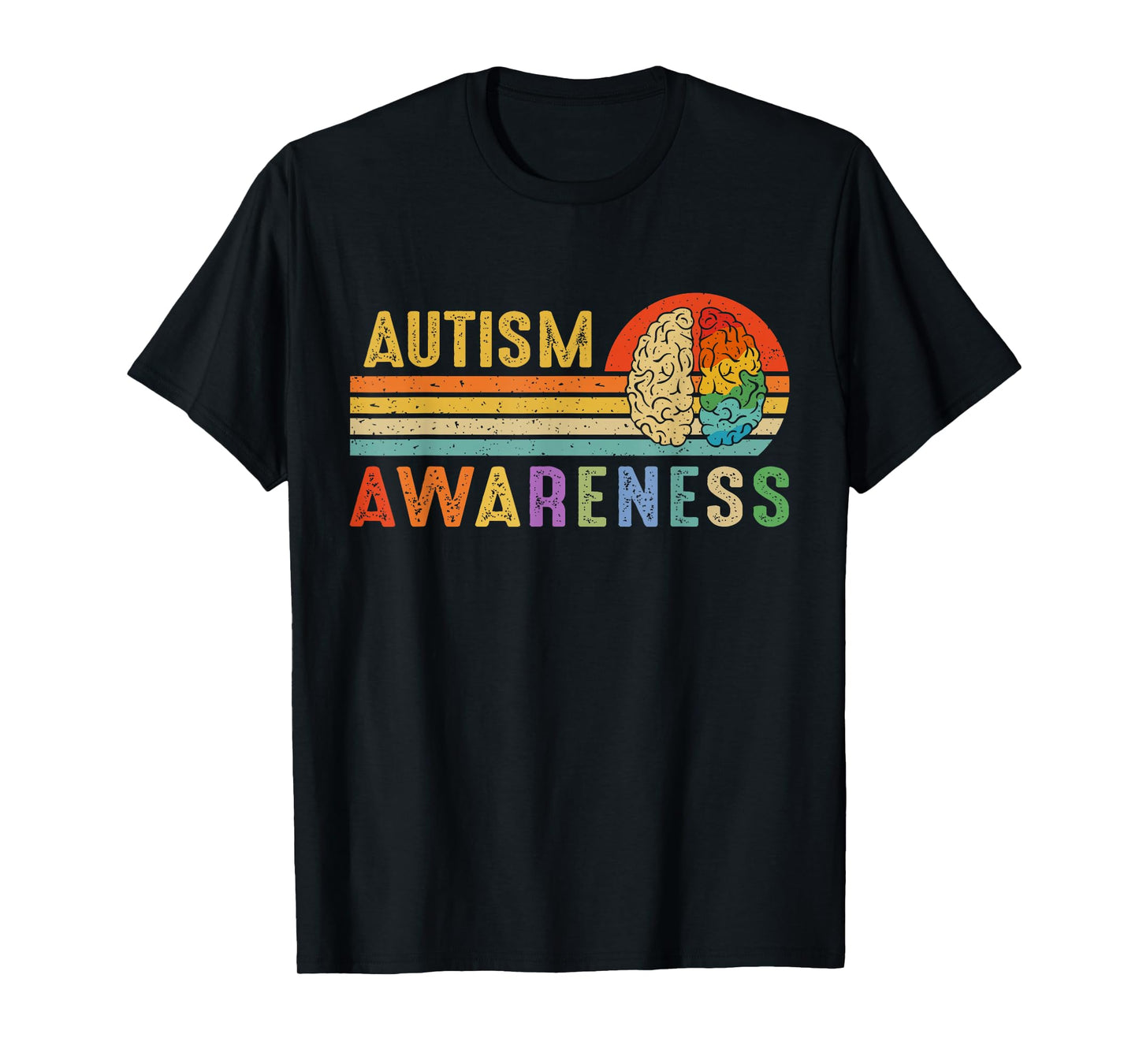 Retro Sunset Autism Awareness Neurodiversity Spectrum Brain T-Shirt