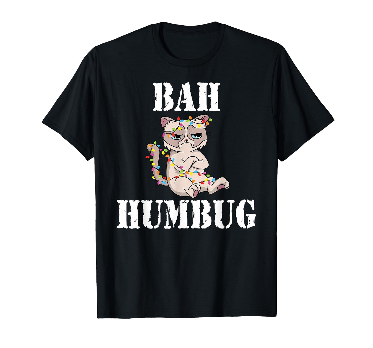 Grumpy Cat Tangled Christmas Lights - BAH Humbug T-Shirt