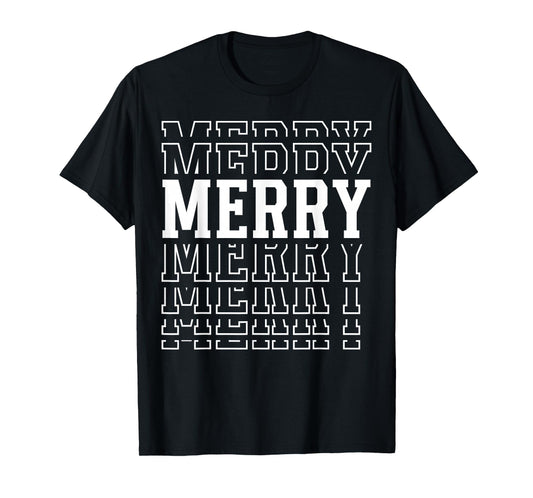 Merry Christmas Layered Text Family Santa Xmas T-Shirt