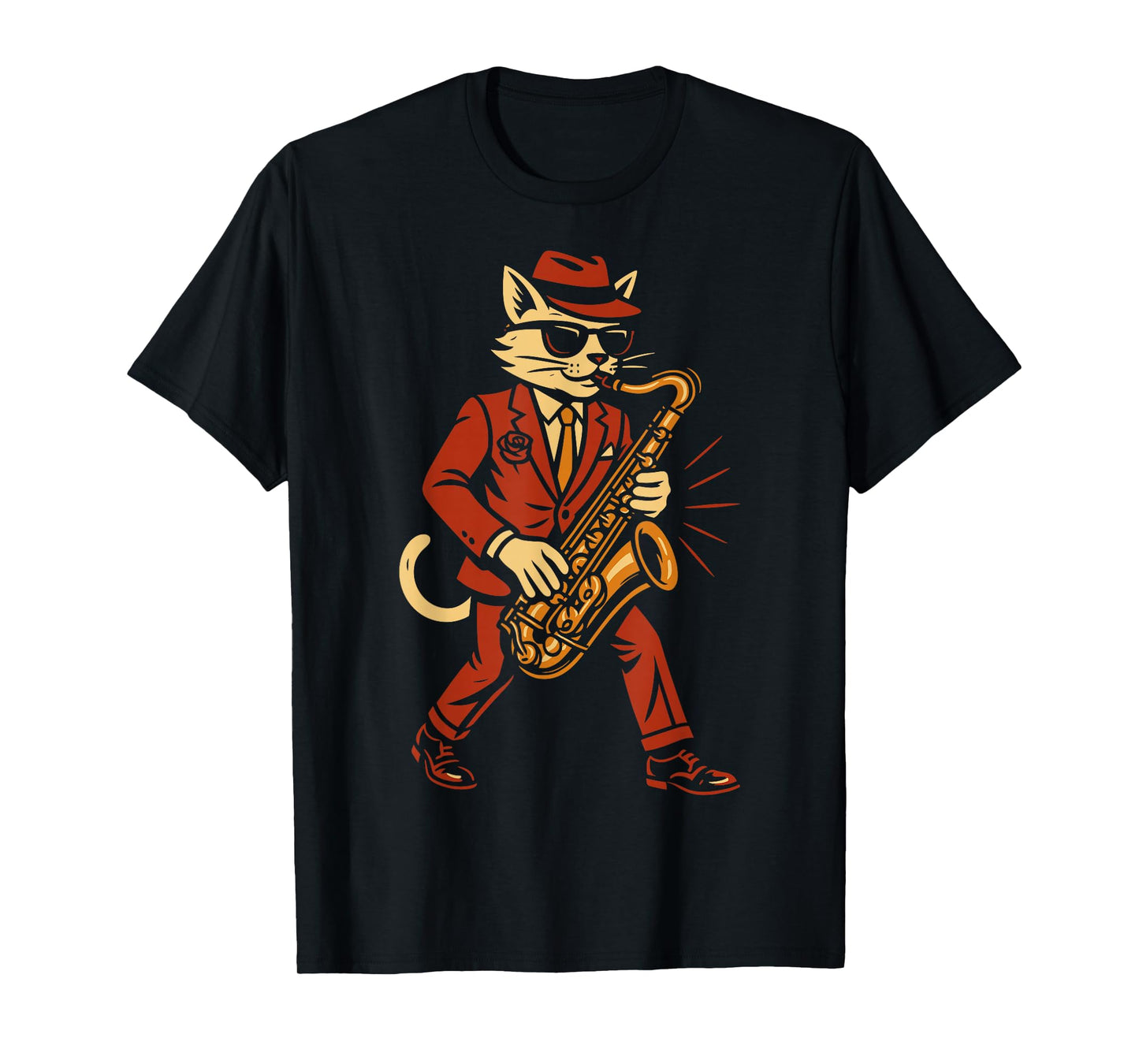 Cool Jazz Cat Saxophonist Cat Jazz Lover Funny Cat Musician T-Shirt