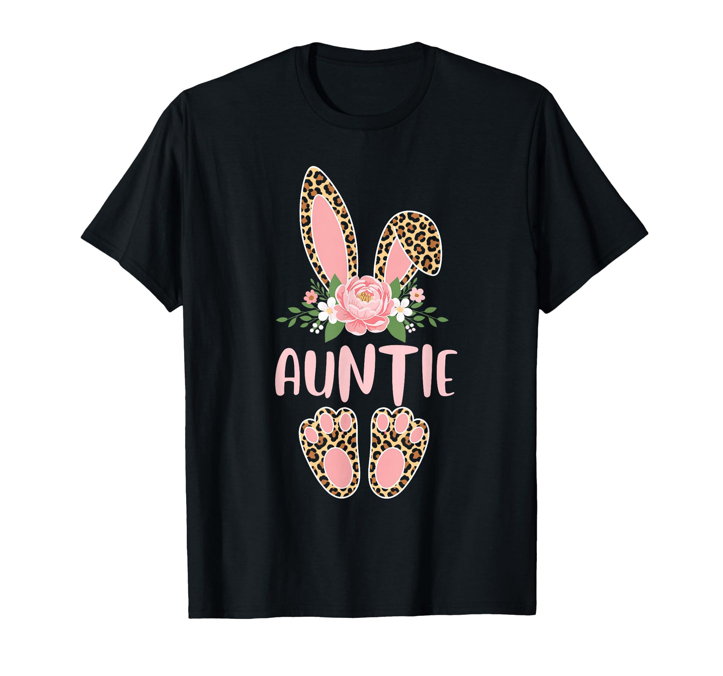 Floral Leopard Auntie Bunny Happy Easter Mother's Day T-Shirt