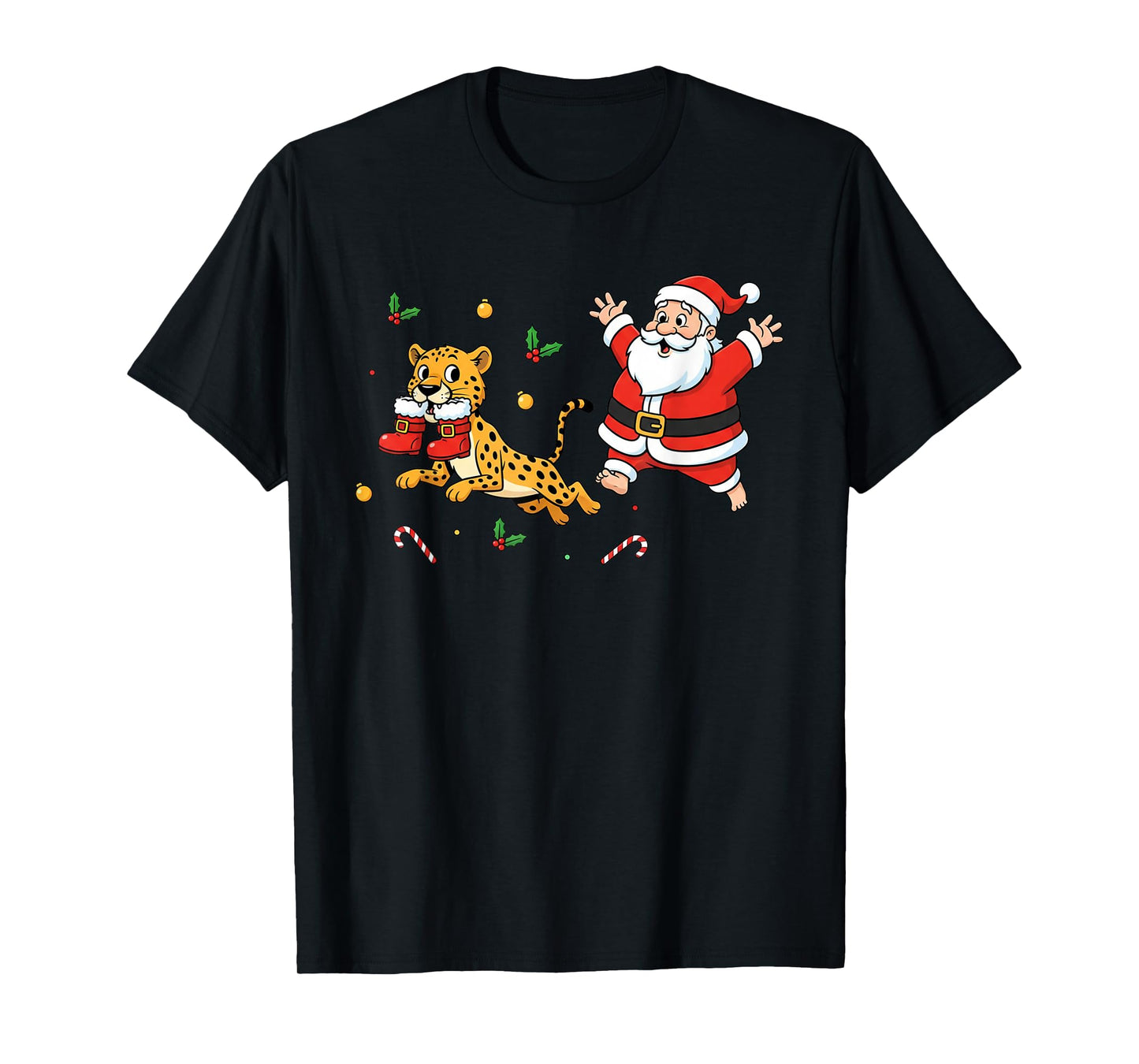 Funny Cheetah Santa Claus Boots Christmas Womens Mens Kids T-Shirt