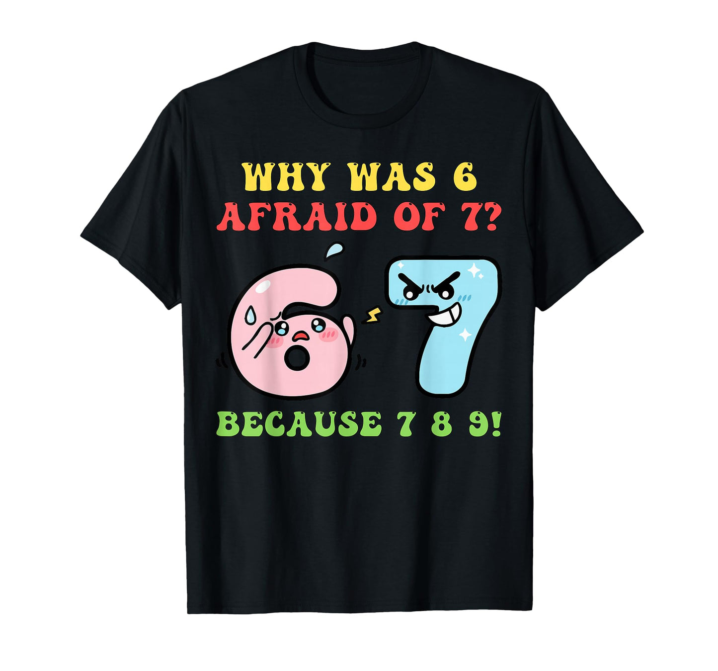 Funny STEM Math Jokes Puns Why was Six 6 Afraid of Seven 7 T-Shirt