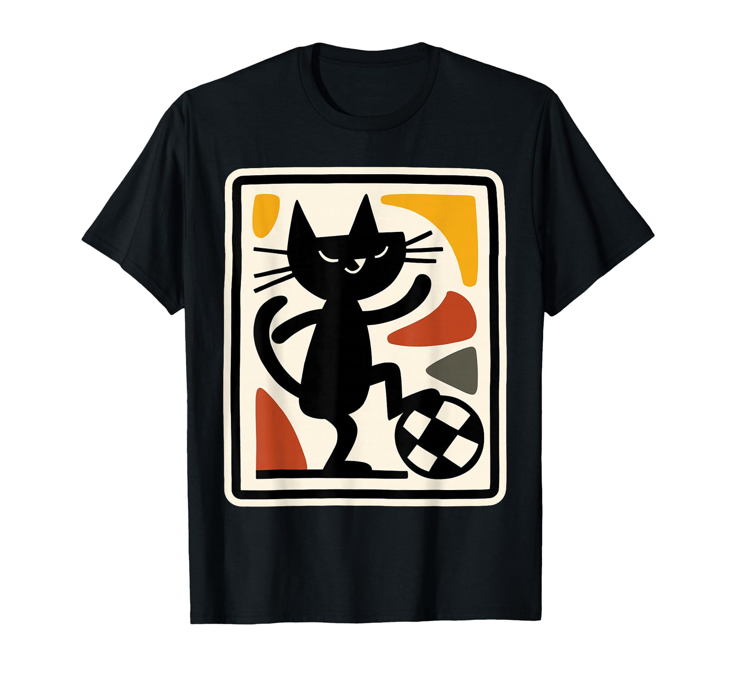 Black Cat Playing Soccer Retro Sports Style Artwork T-Shirt