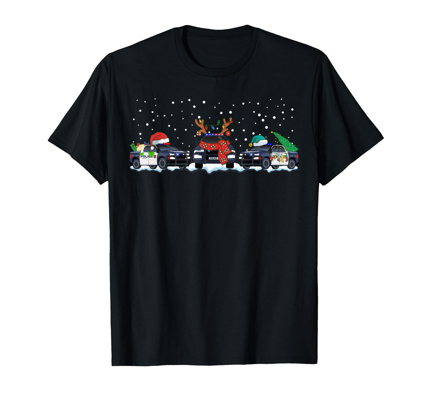 Police Car Tree Christmas Funny Santa Policeman Kids Boys T-Shirt