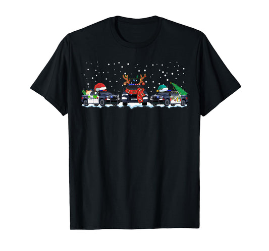 Police Car Tree Christmas Funny Santa Policeman Kids Boys T-Shirt