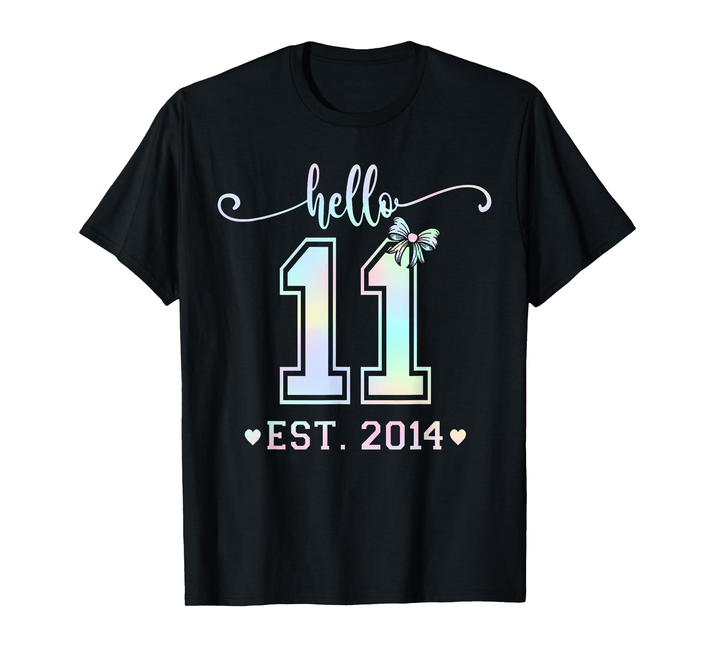 Hello Eleven Est 2014 Coquette Bow 11th Birthday Girl T-Shirt