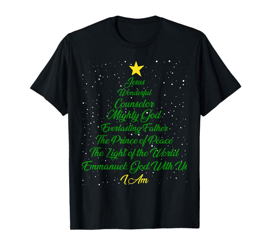 Christian Christmas Jesus Bible Names Xmas Tree Shaped T-Shirt
