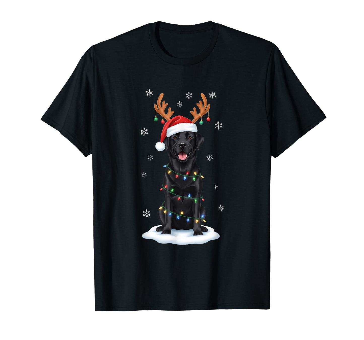 Christmas Black Lab Santa Reindeer Lights Merry Xmas Dog Mom T-Shirt
