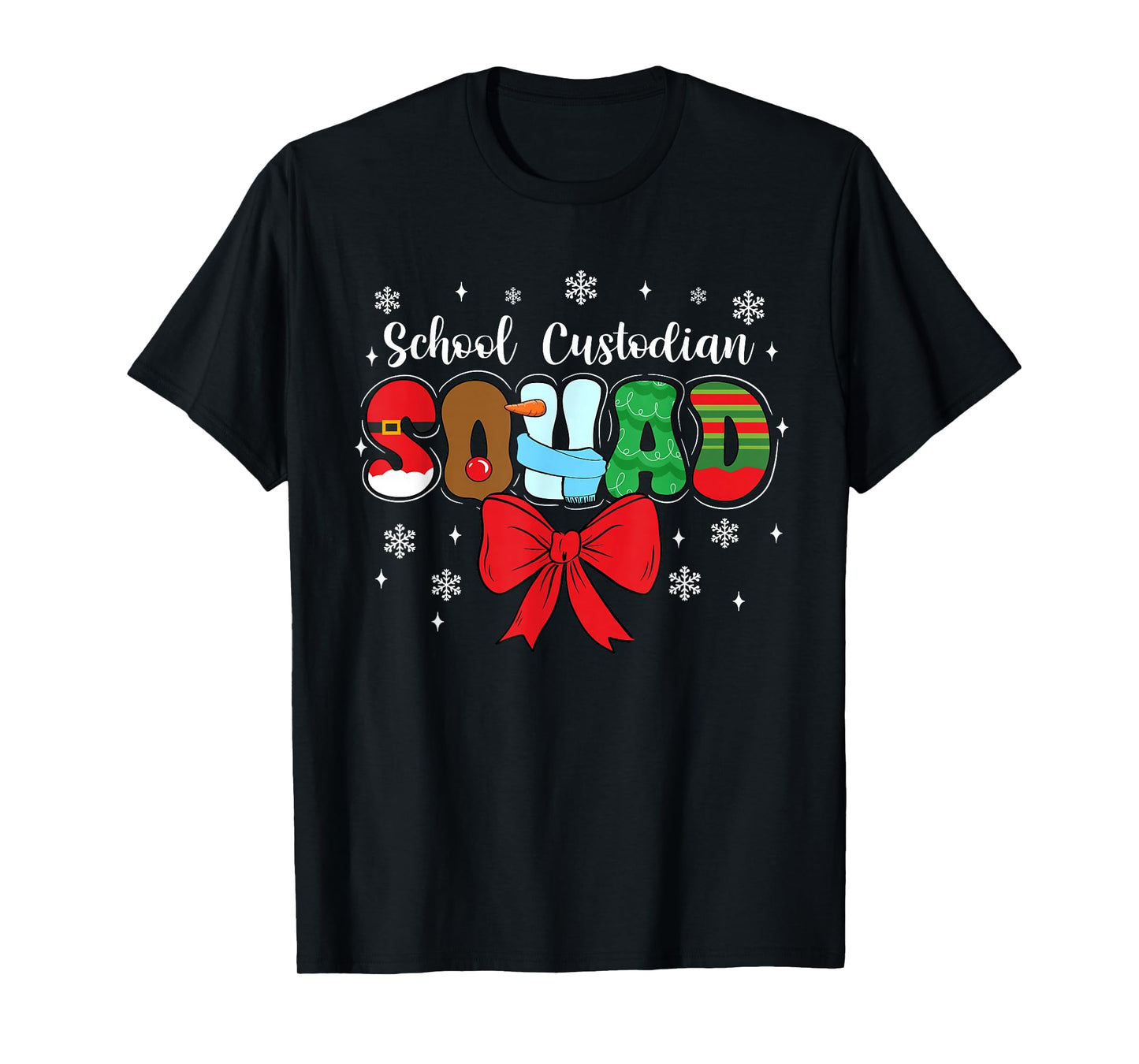 School Custodian Squad Bow Pencil Funny Christmas T-Shirt