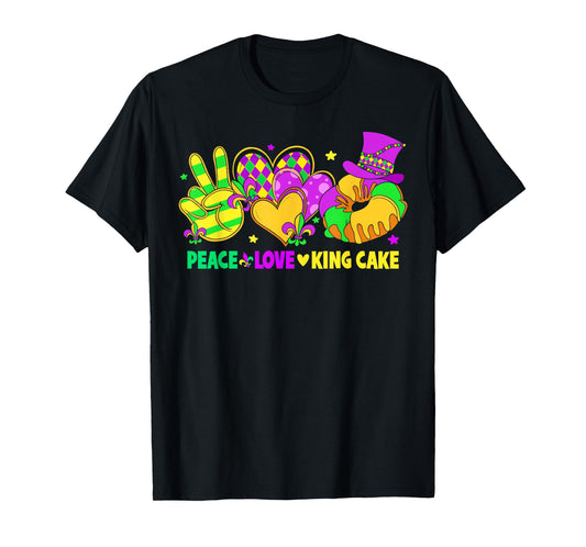 Mardi Gras Peace Love King Cake Funny Party Carnival T-Shirt